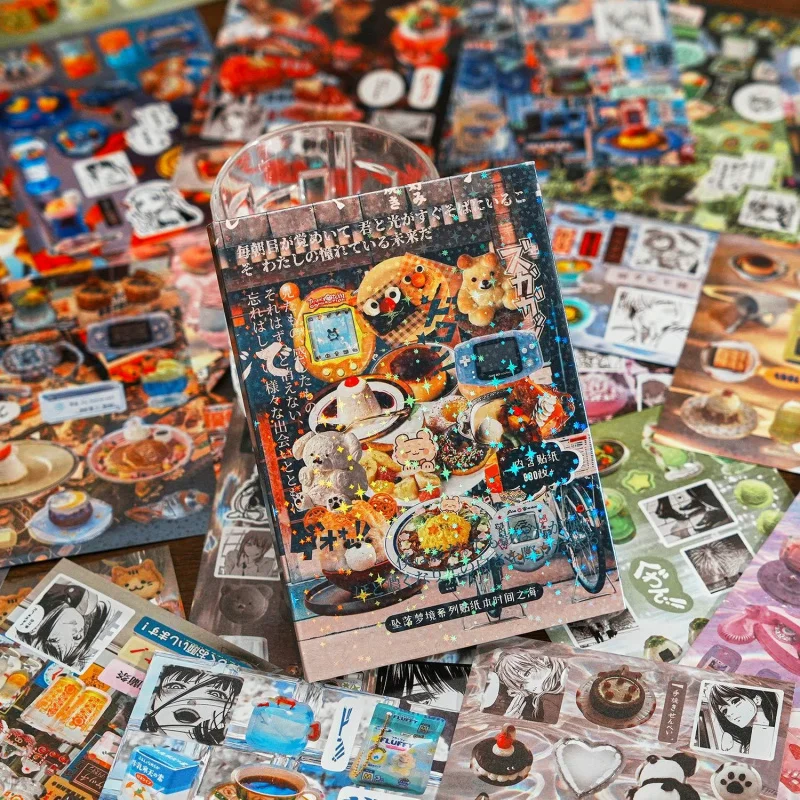 45pcs/book Retro Japanese Style Sticker Book, Vintage Ukiyo-e & Kimono Designs, Self-Adhesive for Journal DIY & Scrapbook Deco