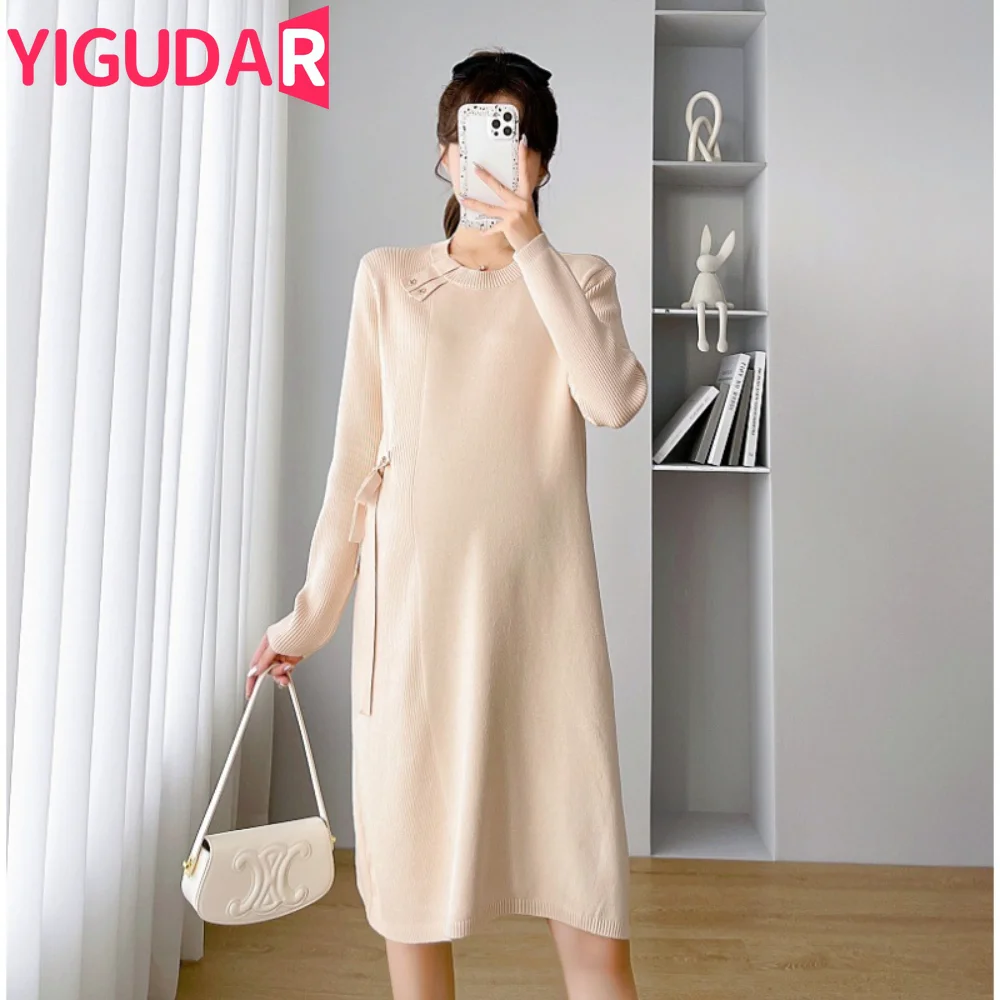 

Maternity Dress Fall Winter Pregnancy photoshoot dress Knit Long Sleeve High Waist Dress Slim A-line Clothes for Pregnant Women