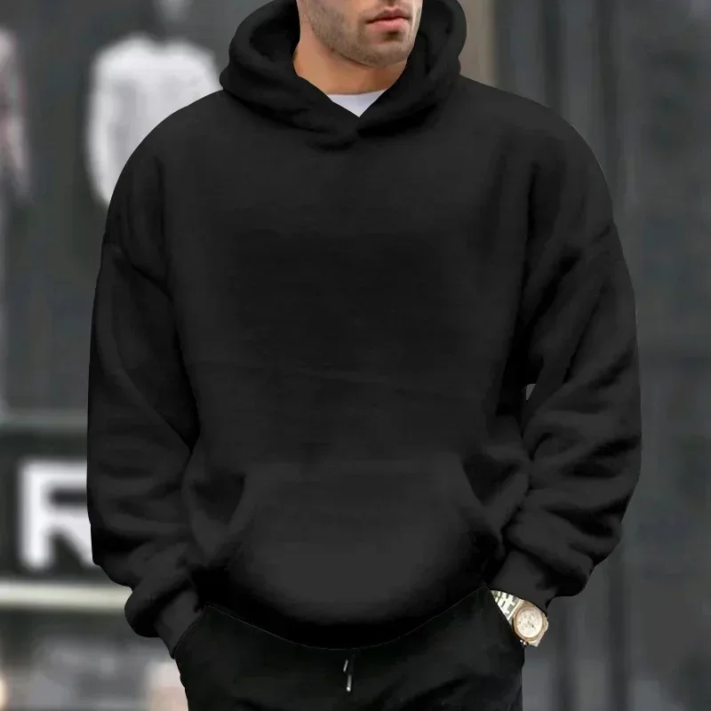 New Autumn Winter Men's Double-sided Fleece Hoodies Thicker Warm Solid Casual Pullover Big Pocket Loose Sweatshirts for Men
