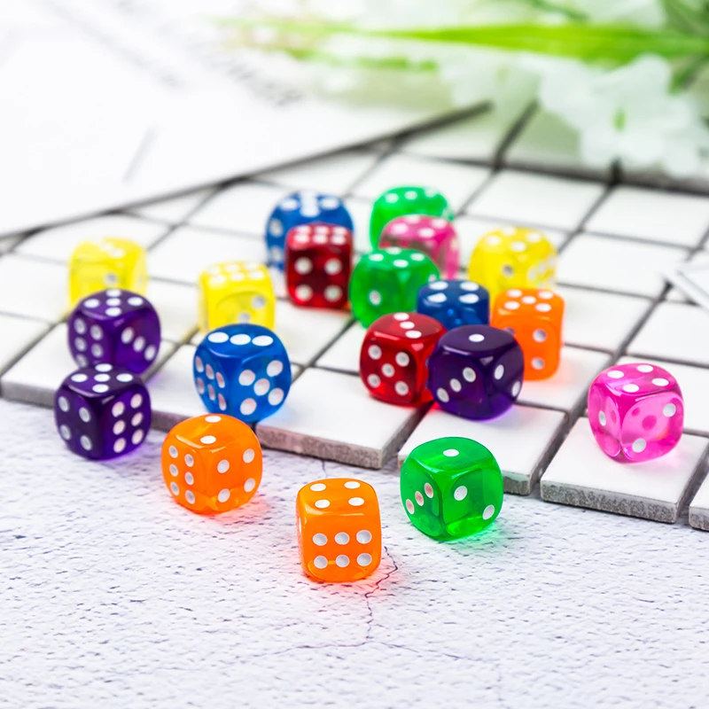 10/20PCS Assorted Colorful 14mm Sized Dice Transparent Color Rounded Edges Gambling Dice Bar Party Favors Game Prop Supplies ZYF
