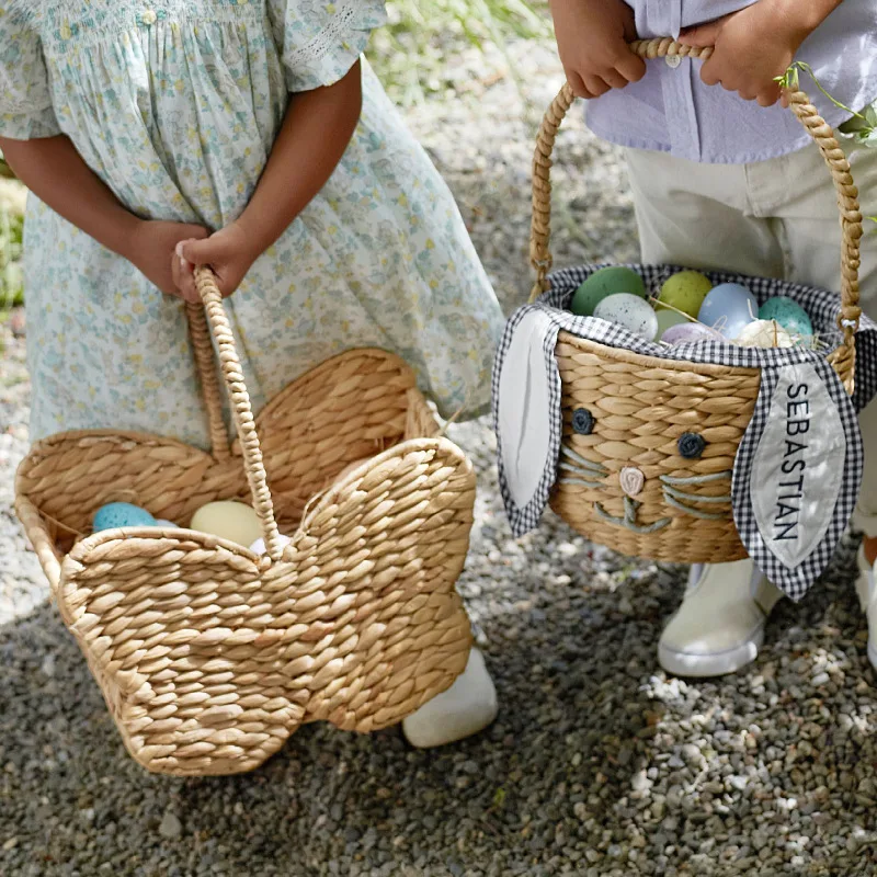 Handwoven Gourd Grass Storage Basket Cute Car Toy Organizer for Kid Flower Picnic Basket with Handle Butterfly Rattan Basket Bag view 3