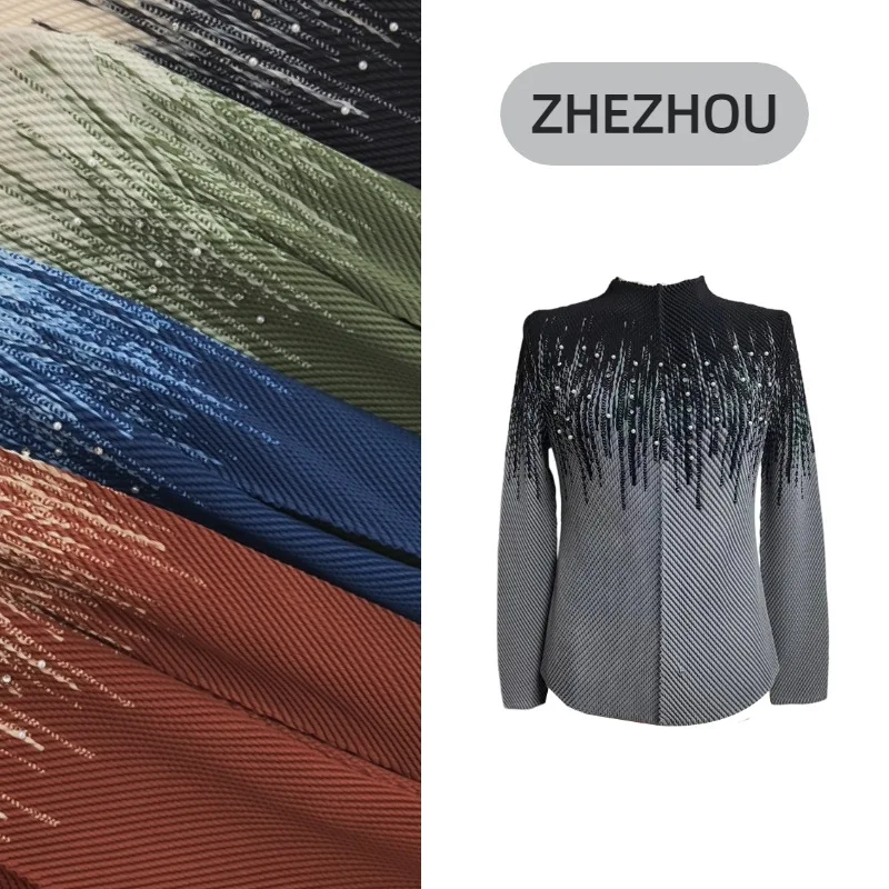 

Miyake Pleated Women's Tops 2026 Fall Winter New Printing Bottoming Shirt Thin Long-sleeved T-shirt Stretch Large Size Clothing