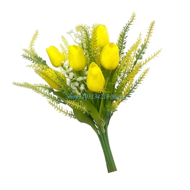

N5KC Букет из искусственных тюльпанов с лавандой, шелковые цветочные композиции для свадьбы и дома