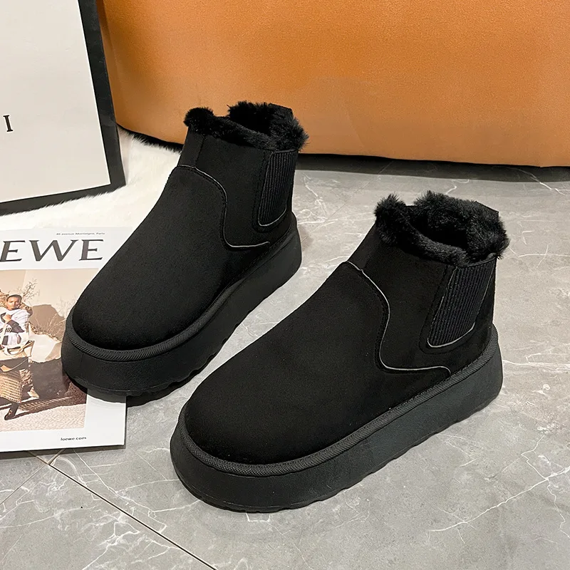 

Winter Warm Fur Lined Ankle Boots - Casual Slip-On Platform Booties for Women