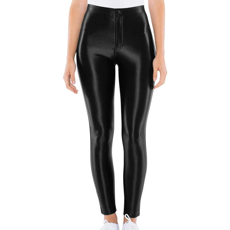 Dames casual leren broek iny patenthuidlichaam een buikcontrole buttlifting broek hoge taille wijde pijpen negen punten