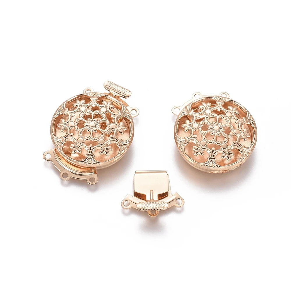 10 Sets Brass Flower Multi-Strand Box Clasps, 3-Strand 6-Hole Plated Clasp 31x22x7mm with 1.2mm Hole for Jewelry Making DIY