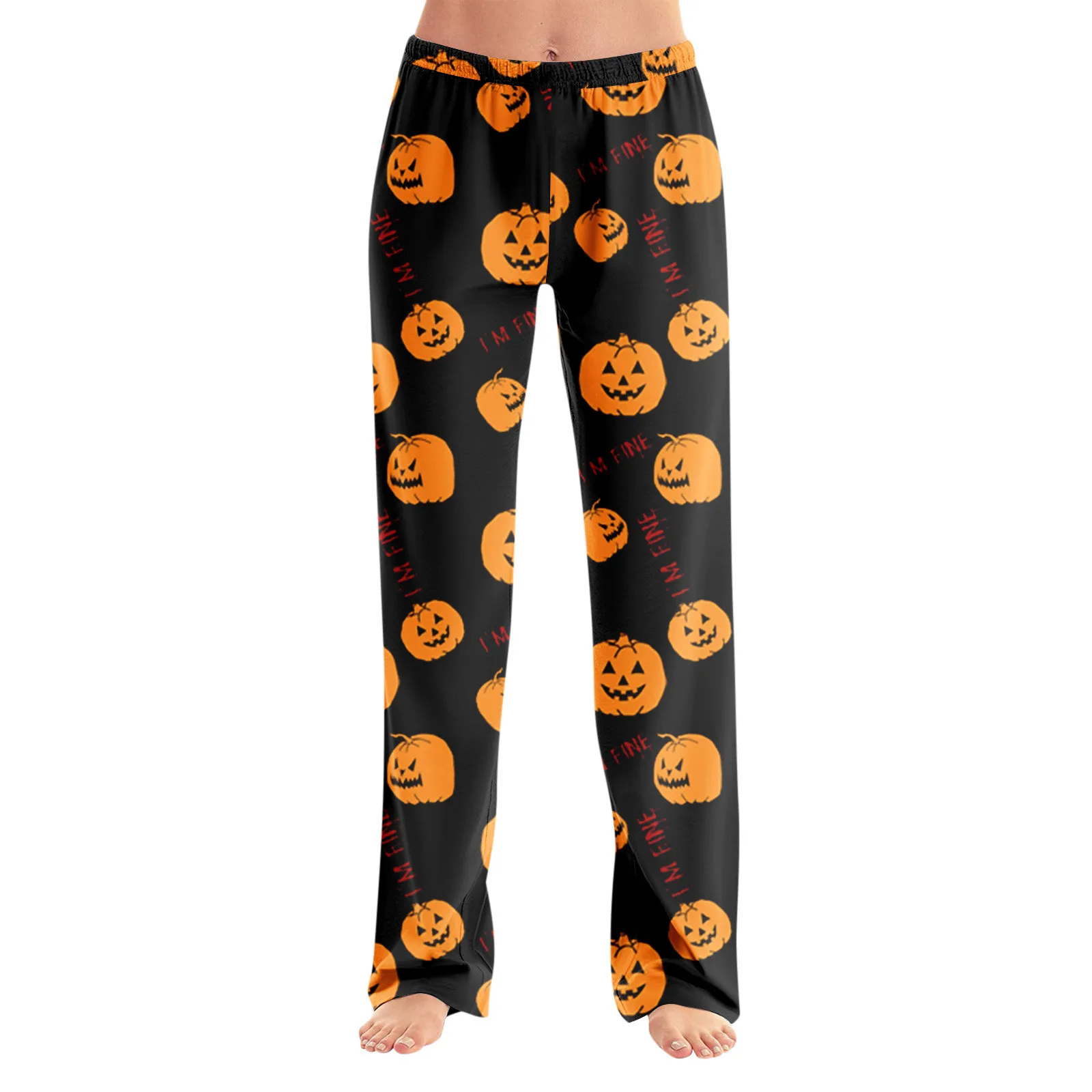 Halloween Elements Fun Evil Pumpkin Head Style Adult Fashion Loose Halloween Print Casual Pants Home Pajamas Without Drawstring