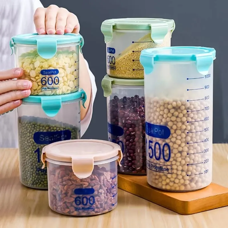 Sealed Jars Have Scale Lines Grain Storage Box With Sealing Ring Kitchen Fresh Keep Jar Refrigerator Organizer Freezer Container