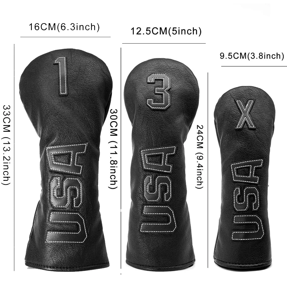 Golf Club Head Covers,Golf Headcovers Leather Golf Wood Covers for Divers Fairway Woods Hybrids(UT) with Number Tag 3 5 7 X