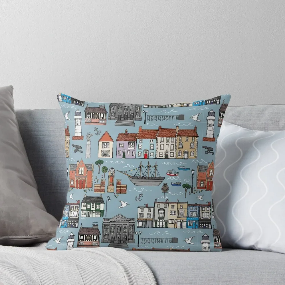 

Seaside Town Hartlepool - Blue/Grey Base Throw Pillow Pillow Cases Pillowcases Bed Cushions pillow