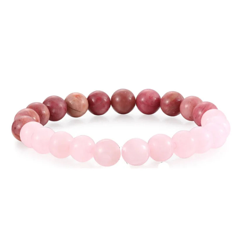 8mm White Turquoise Round Bead Bracelet for Women Fashion Pink Crystal Stretch Bracelet Nature Agate Stone Bead Bracelet