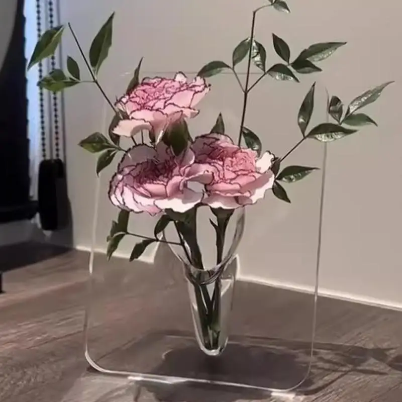 -New Decorative Vases For Desktops Bookshelf,Frame Flower Vase - Clear Acrylic Vase For Flowers,Modern Art Vases For Home Decor