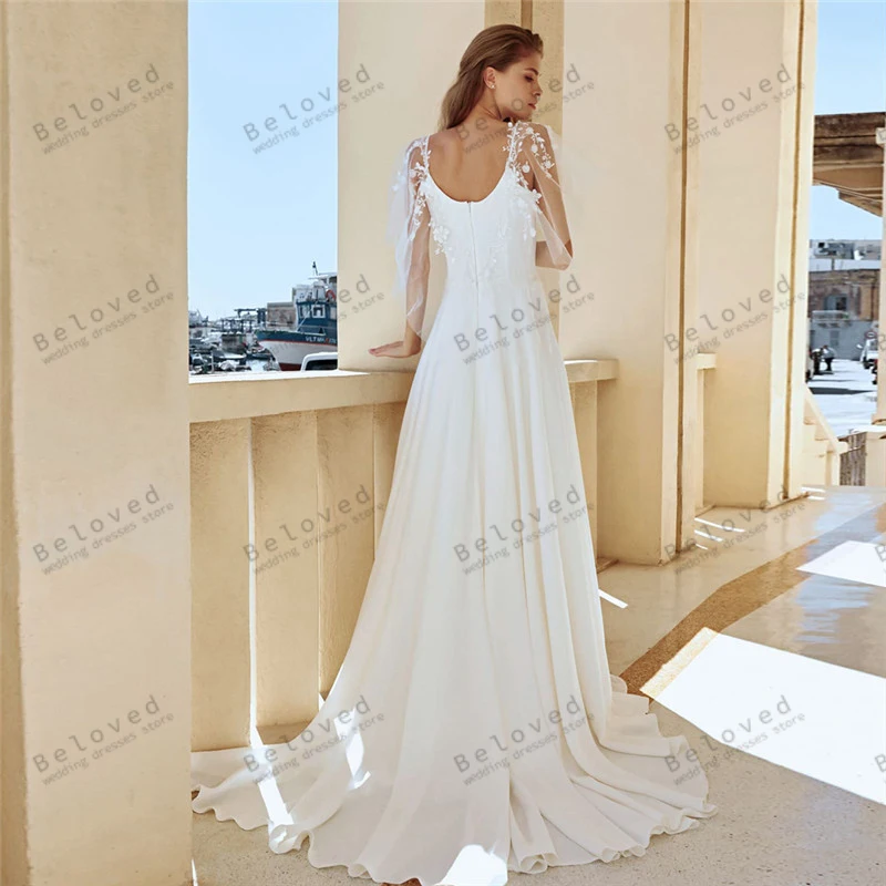 Vintage Wedding Dresses A-Line Satin Bridal Gowns Flare Tulle Sleeves Lace Appliques Floor Length Robes Vestidos De Novia 2024