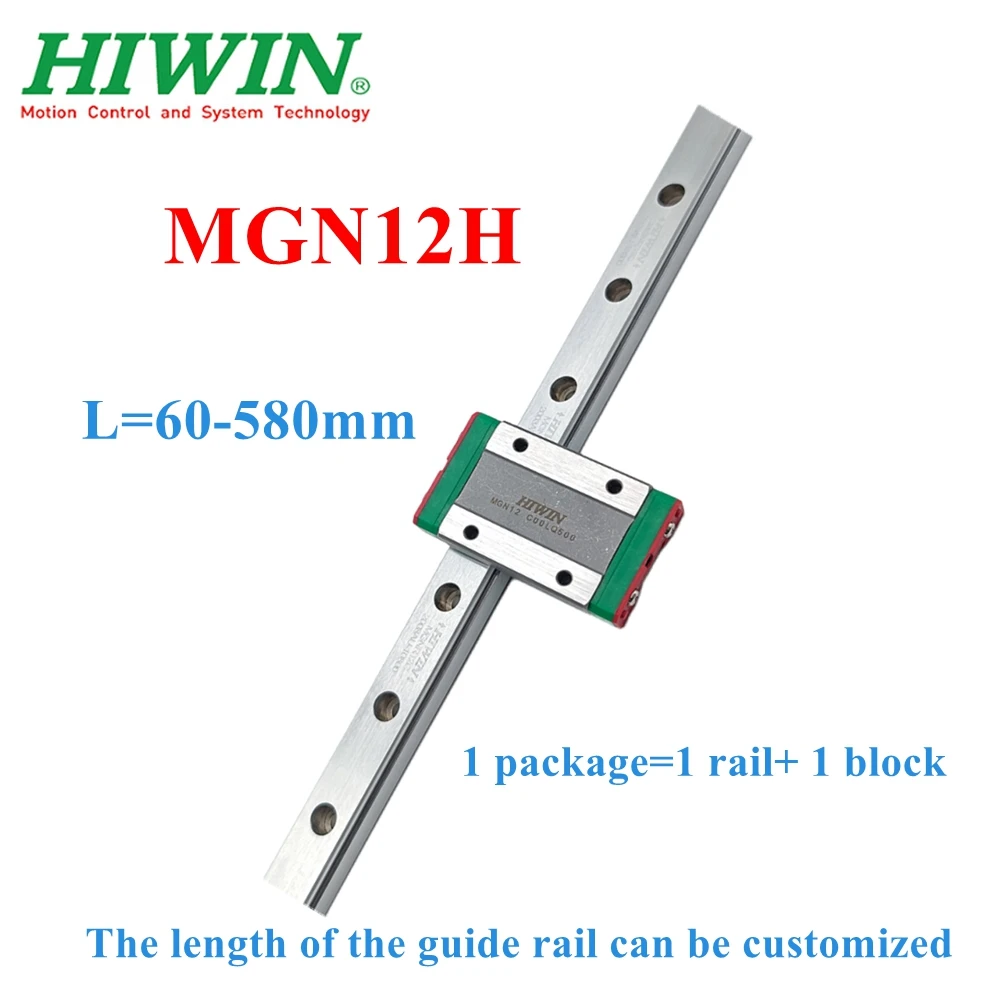 NEW HIWIN Original MGN12 Genuine Miniature 1PCS Linear Guide Rail L=60-580mm +1PCS MGN12H Slider Block for 3D Printer CNC Parts
