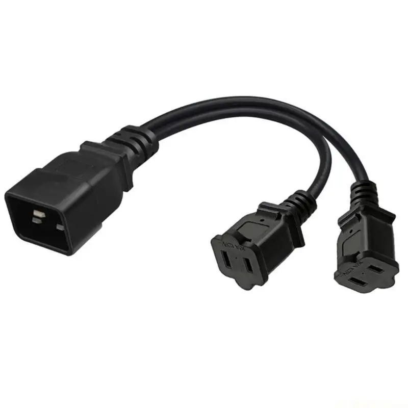 E56B Heavy Duty Power Adapter Convert C20 to 2x 1 15R Power Supply Cord 0.32m PVC Extension Cable Fit for Various Electronics