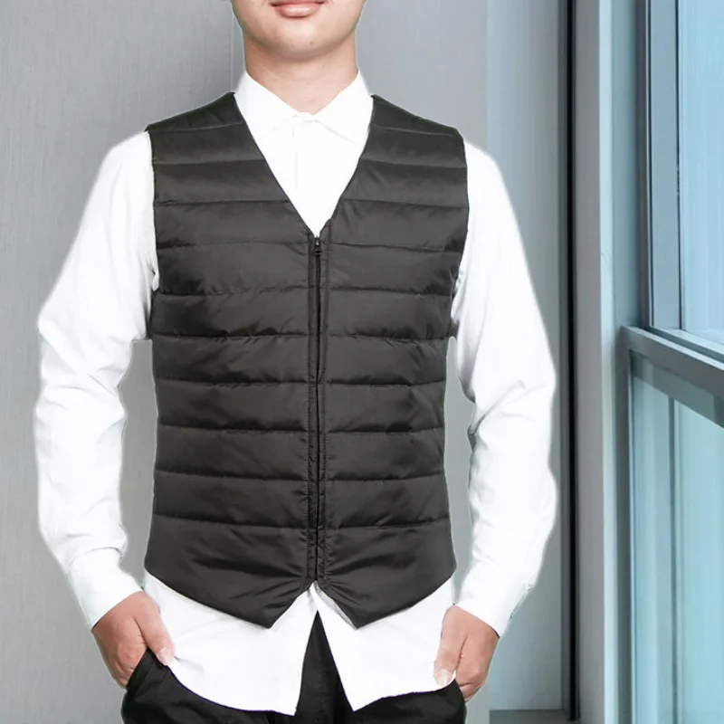 

Жилет мужской тонкий с v-образным вырезом на пуху из хлопка, защита от холода для молодых людей среднего возраста, модный корейский стиль, новый жилет