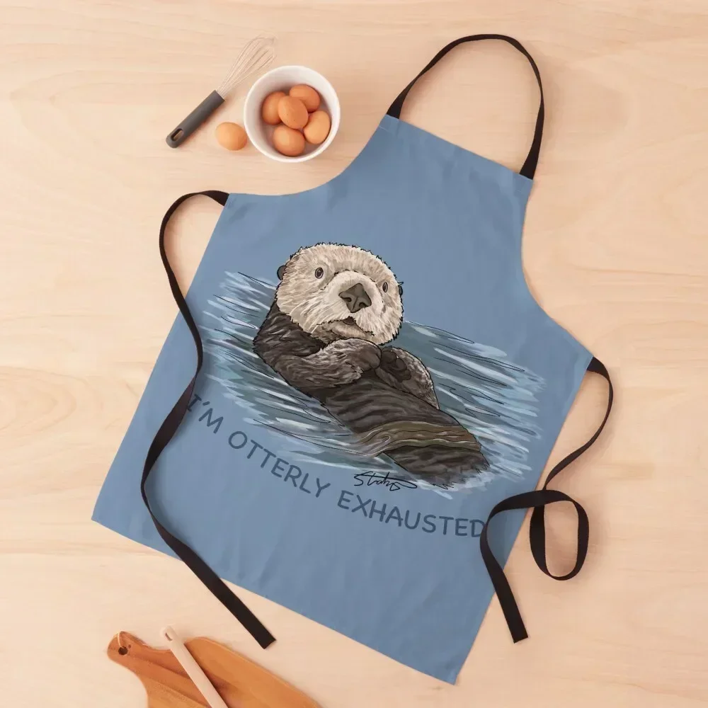 

Sea Otter Sketch I'm Otterly Exhausted Apron Kitchen Tools Trim Cloth Chef Accessories women's kitchens Apron