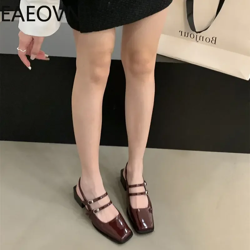 2023 Summer Design Heel Women Sandal Fashion Narrow Band Dress Singbacks Shoes Ladies Outdoor Patent Leather Sandalias