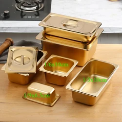 Golden Food Buffet Basin Plates 304 Stainless Steel Square Pots Tray Dishes Sauce Box Jam Boxes Canteen Fast Food Truck Dish