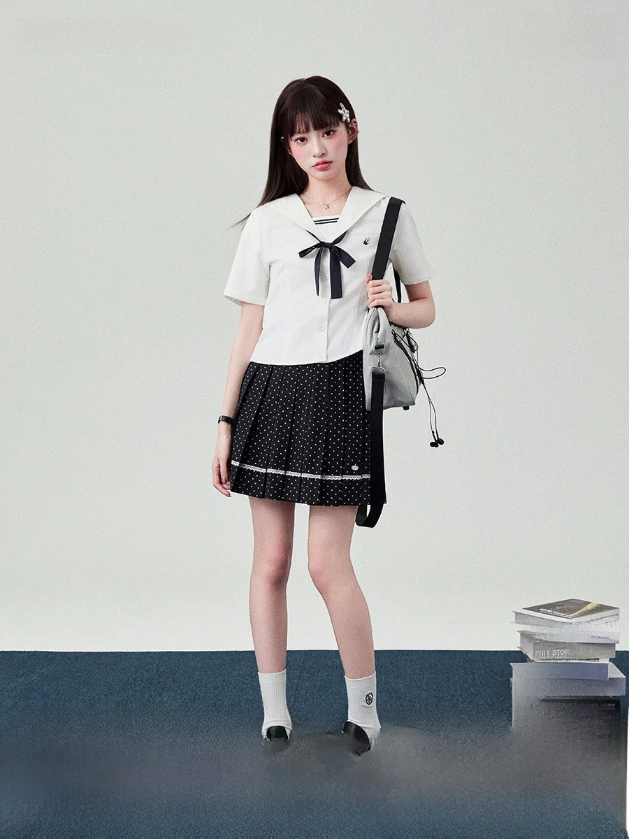 

Госпожа. Flower Bell 2026 Весна Новинка Базовая женская рубашка с коротким рукавом и матросским воротником в стиле JK, белая, дышащая, тонкая