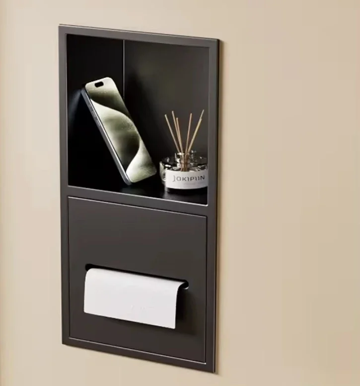 20X40X12.5CM Matte Black Stainless Steel 304 Wall Niche Bathroom Shower Niche Storage Cabinet fit for Tissue Box or Paper Roll