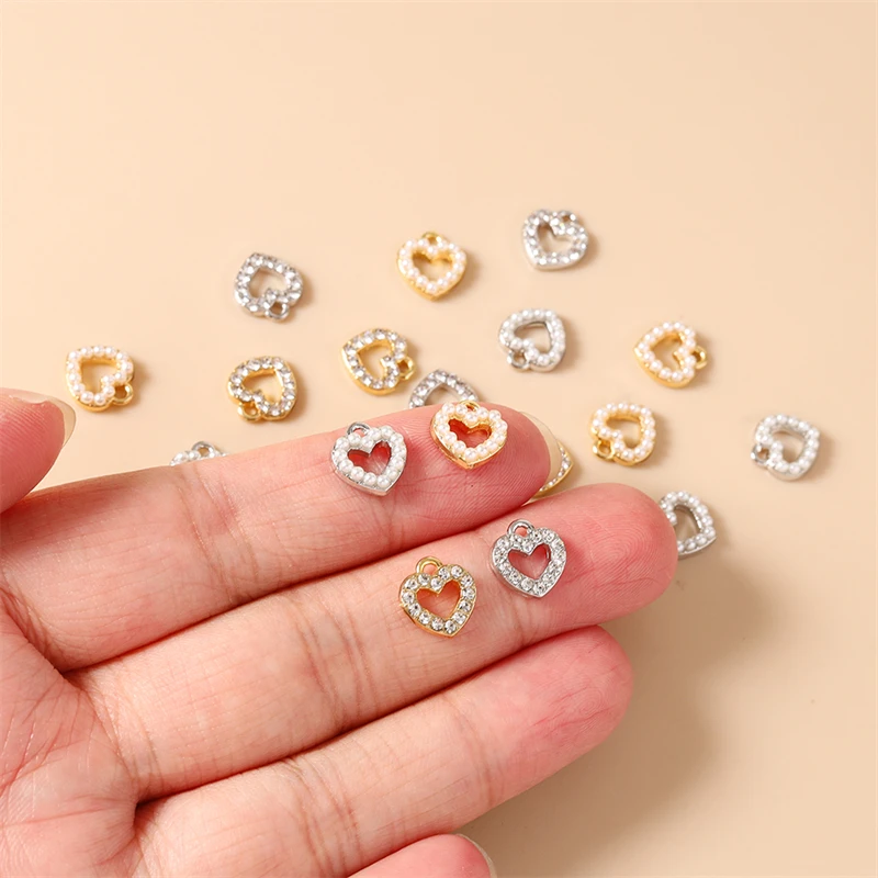 20 Stück niedliche Mini-Kristall-Metall-Herzanhänger für die Schmuckherstellung, Ohrringe, Halsketten, Armbänder, DIY-Bastelzubehör – Detail 3