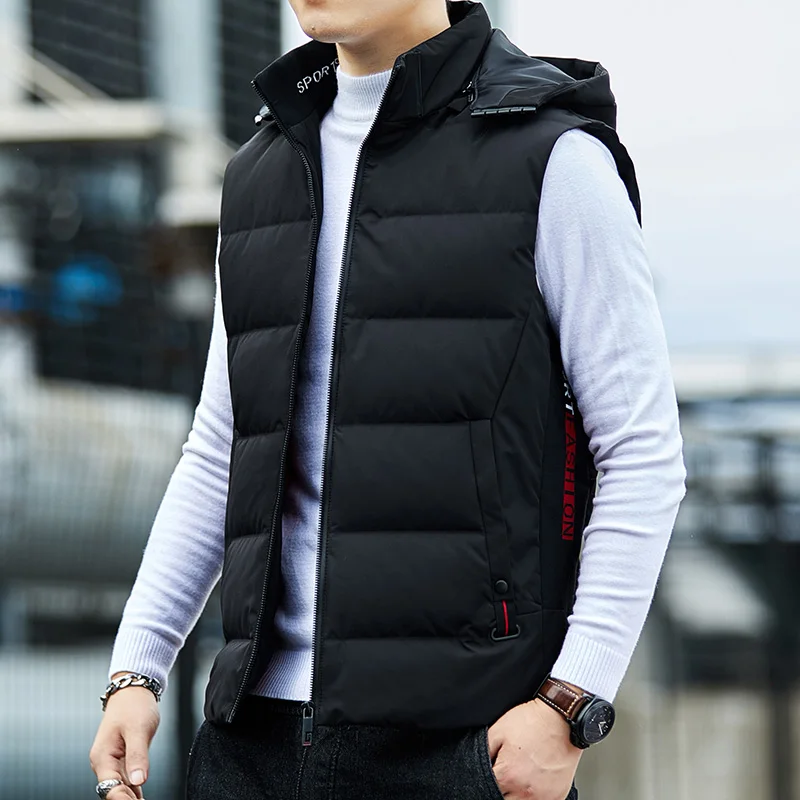 Warm Down Vest Hooded Detachable Warm Windproof Fashion Simple Design Loose Version Fabric Comfortable Skin-friendly Vest Coats