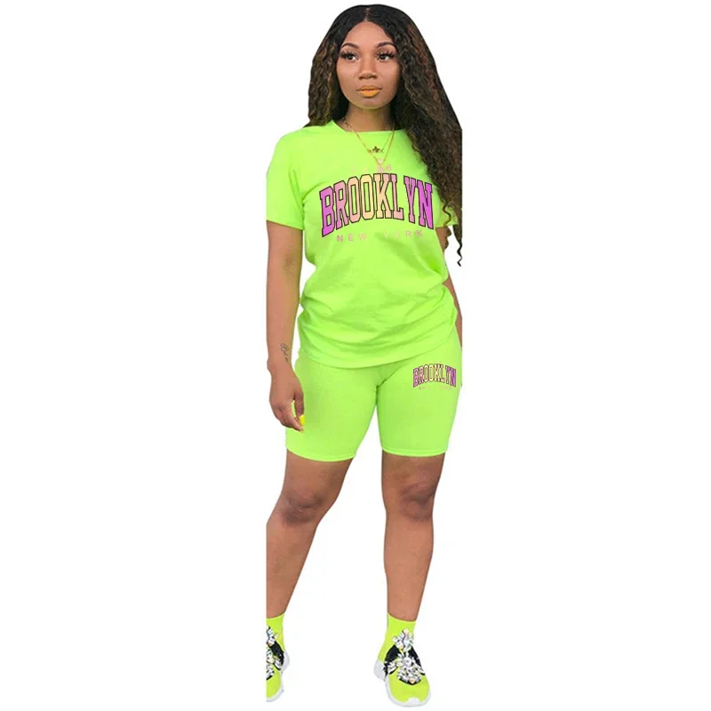 Mulheres terno curto cidade impressão verão 2 peça conjunto moda roupas de rua casual ginásio jogging esportes mulher curto camiseta outfits