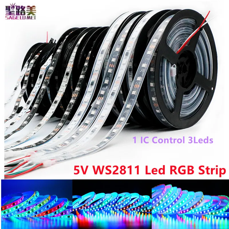 DC12V WS2811 Led RGB Strip SMB5050 1Ic Control 3led Individually Addressable Full Color Flexible Led Pixels Strip for Home Decor