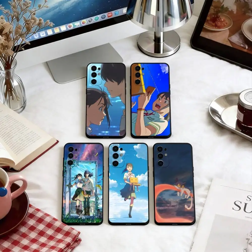 Suzume Phone Case Soft black For Samsung S25,S24,S21,S22,S23,S30,Ultra,S20,Plus,Fe,Lite