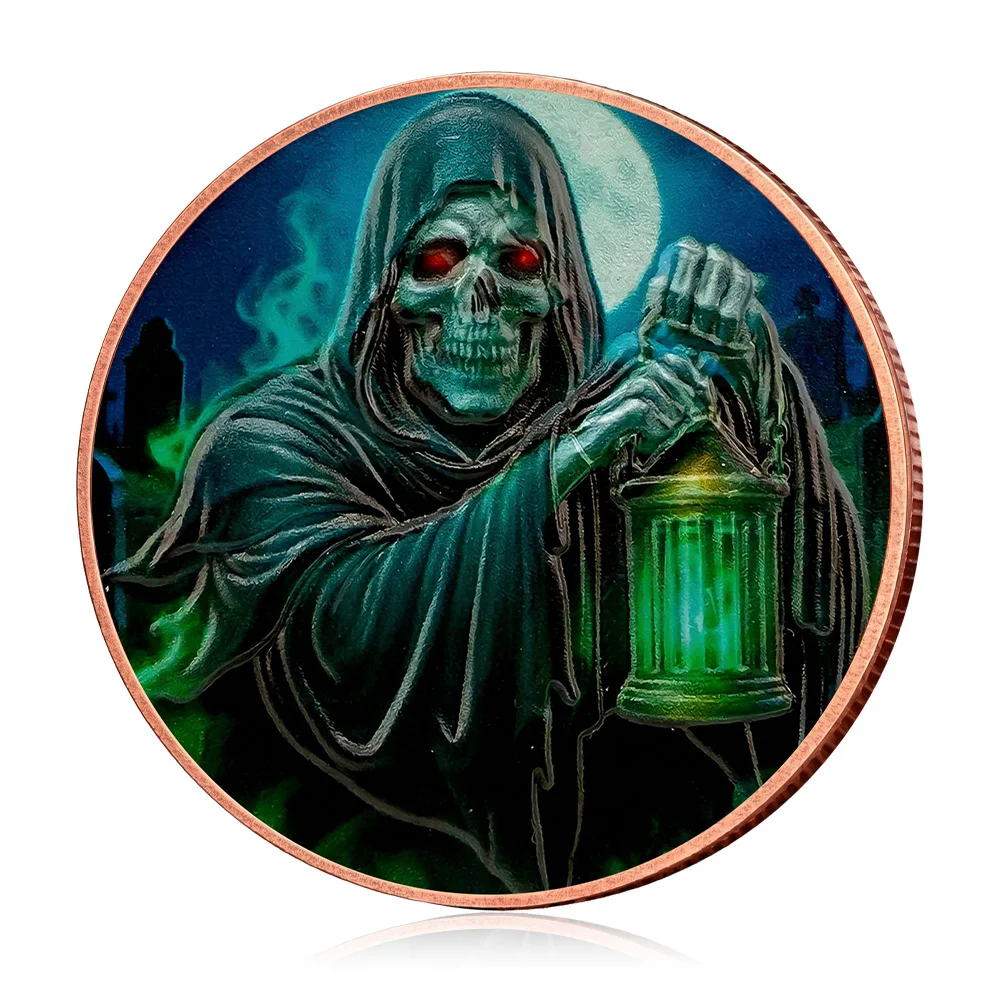 1oz .999 Fine Copper Coin Grim Reaper Skeleton Ghost Horror Halloween Collectible Pure Copper Challenge Coin Medal Gift