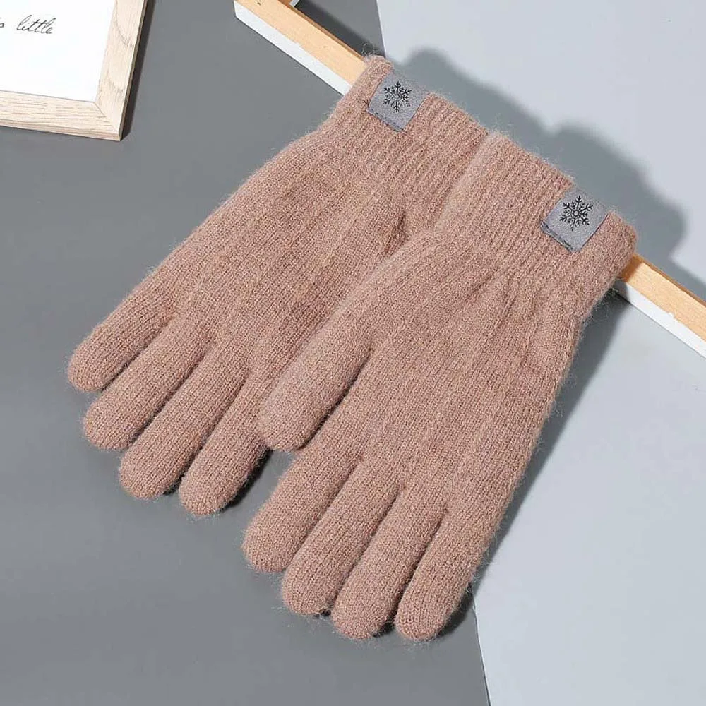 Soft Thicken Wool Mittens Touch Screen Solid Color Knitted Gloves Warm Elastic Men Mittens Business