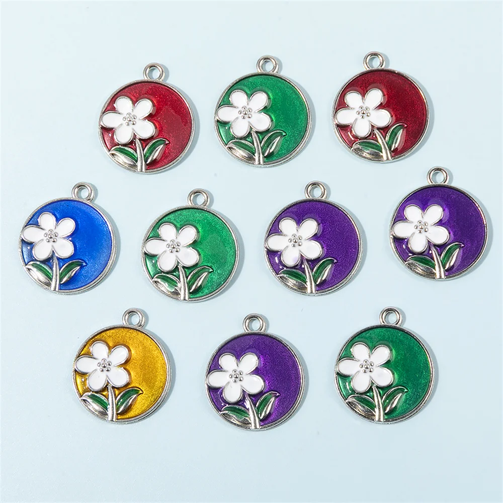 10PCS/PACK Colorful White Flower Enamel Charms Pendant For Women DIY Making Bracelet Necklace Jewelry Accessories 20*16mm