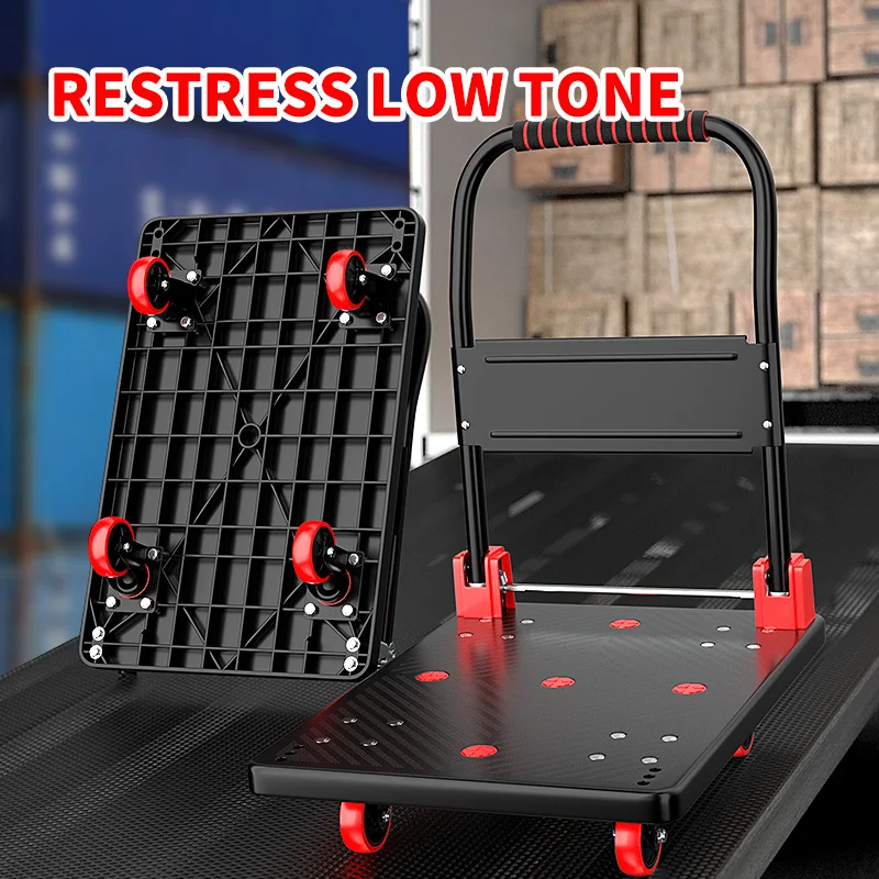 

Foldable Platform Hand Truck, Heavy Duty Portable Flatbed Moving Cart with Silent Wheels for Warehouse Home Delivery