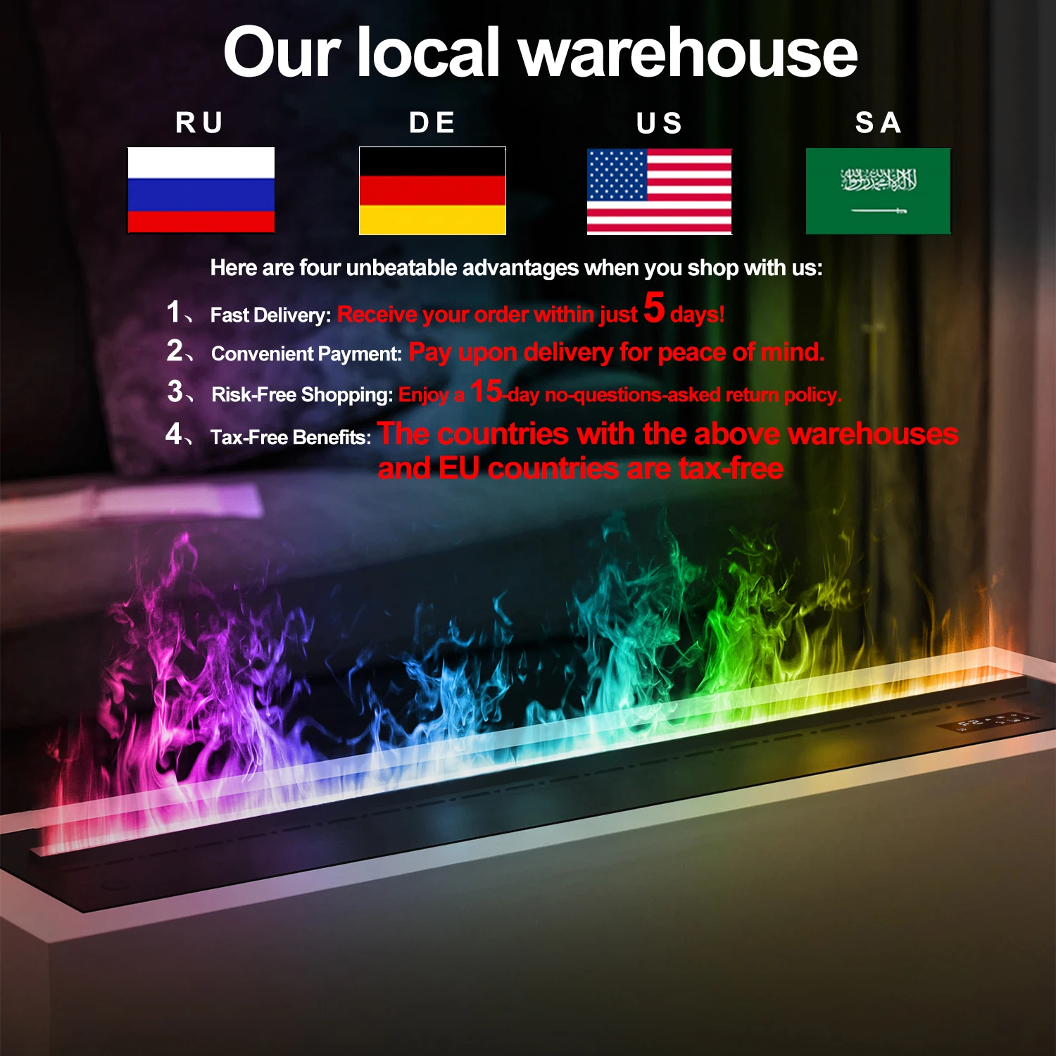 Ew 3D Flame Electric Fireplace With Humidifier And Silent Water Mist 500mm Atomization Smart Water Vapor Fireplace