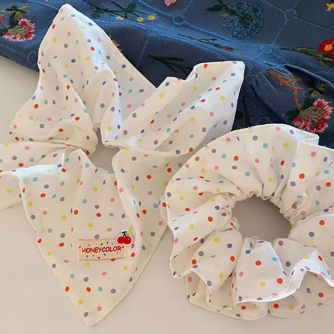 

Colorful Polka Dot Scrunchy 1PCS High Elastic for Women Durable Simple Versatile Fabric Label Hair Tie Decor Durable Kit