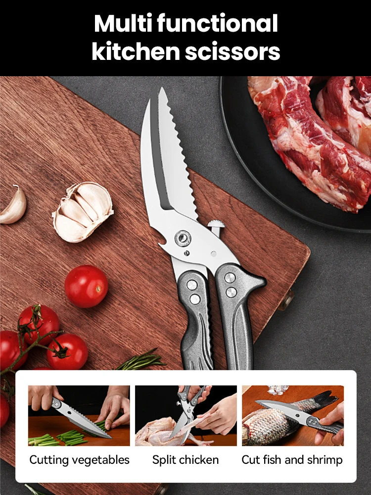 Upgrade Multi-Purpose Kitchen Scissors Chicken Bone Scissors Fish Killing Stainless Steel Cook Sharp Scissors Knife Kitchen Tool