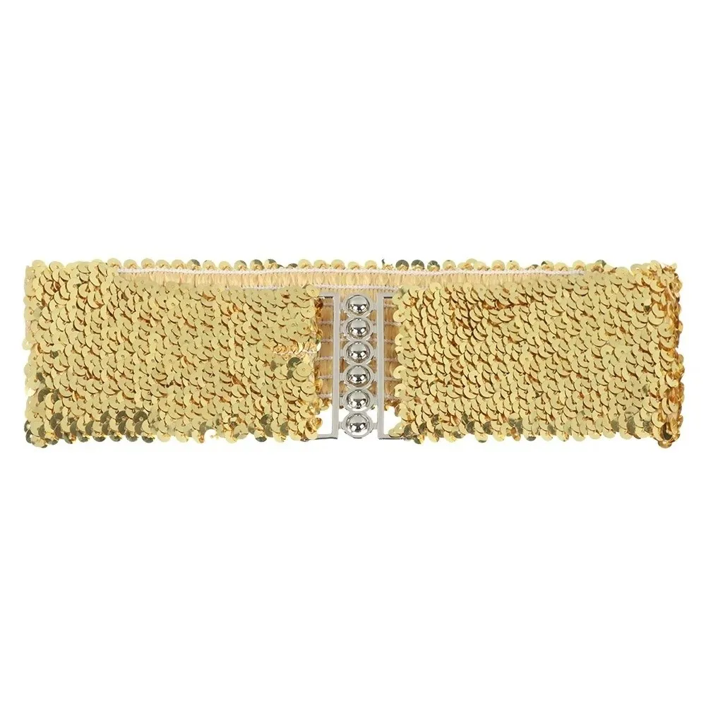 Sparkling Sequined Wide Corset Belt Wide Elastic Stretch Sequin Elastic Cummerbunds Corset Belt Decorative Elastic Waspie Belt