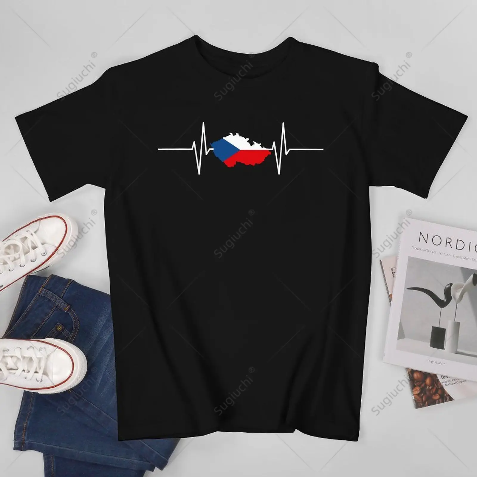 Unisex Men Czech Republic Map Electrocardiogram Tshirt Tees T Shirts Women Boys 100% Cotton T-Shirt