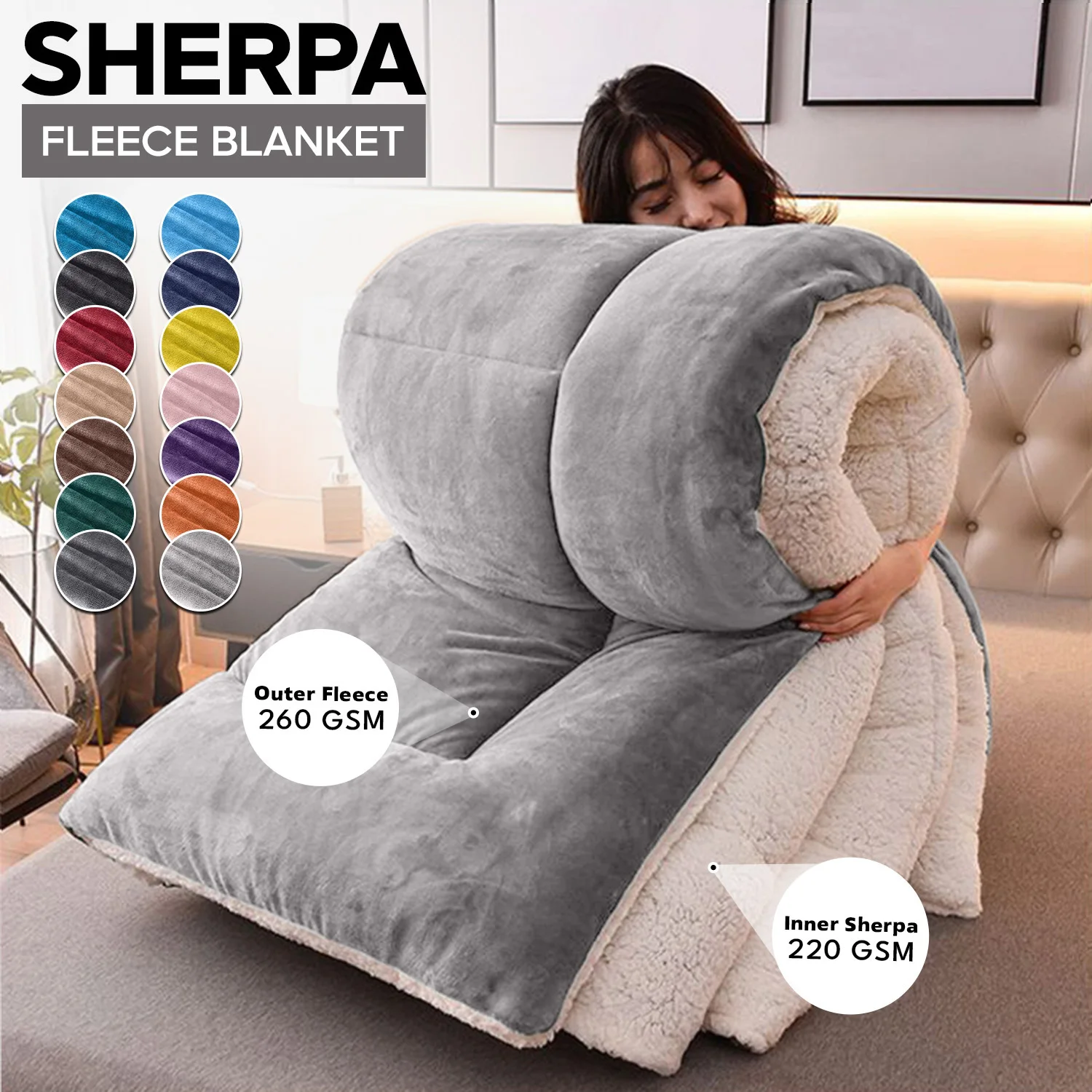 Double Sided Sherpa Fleece Throw Blanket