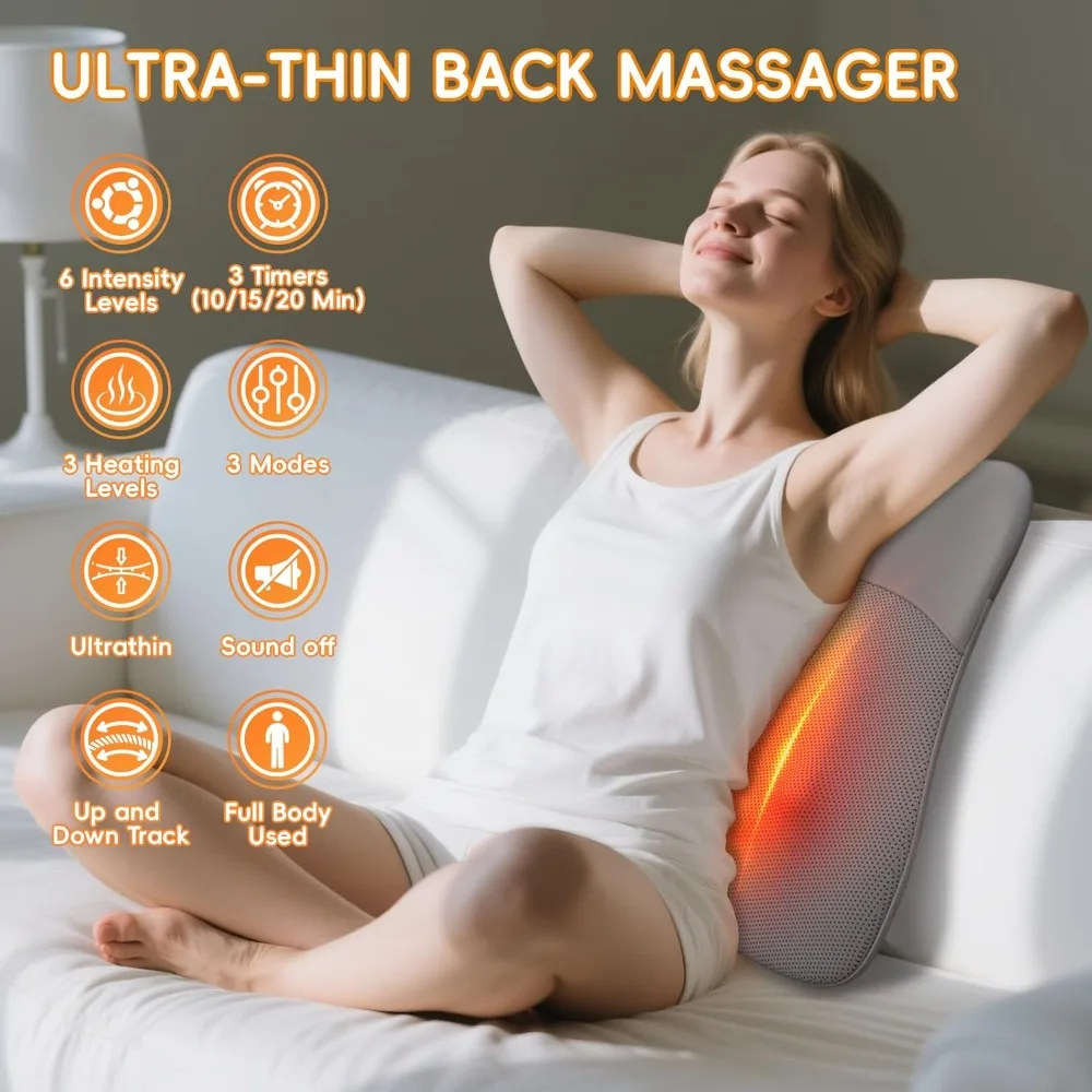 

Back Massager, Ultrathin Rolling Up and Down Back Massage with Heat 4D Kneading & Red Light Therapy for Pain Relief Deep Tissue
