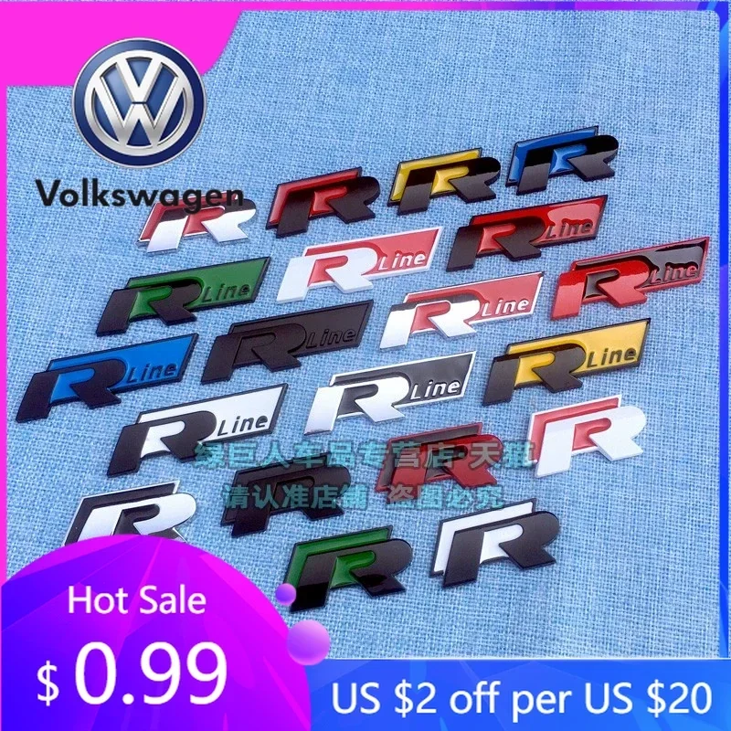 

2026 Hot For Volkswagen VW Metal Car Grille Emblem Rear Trunk Badge Stickers for Volkswagen VW R Rline Polo Golf Jetta Beetle CC
