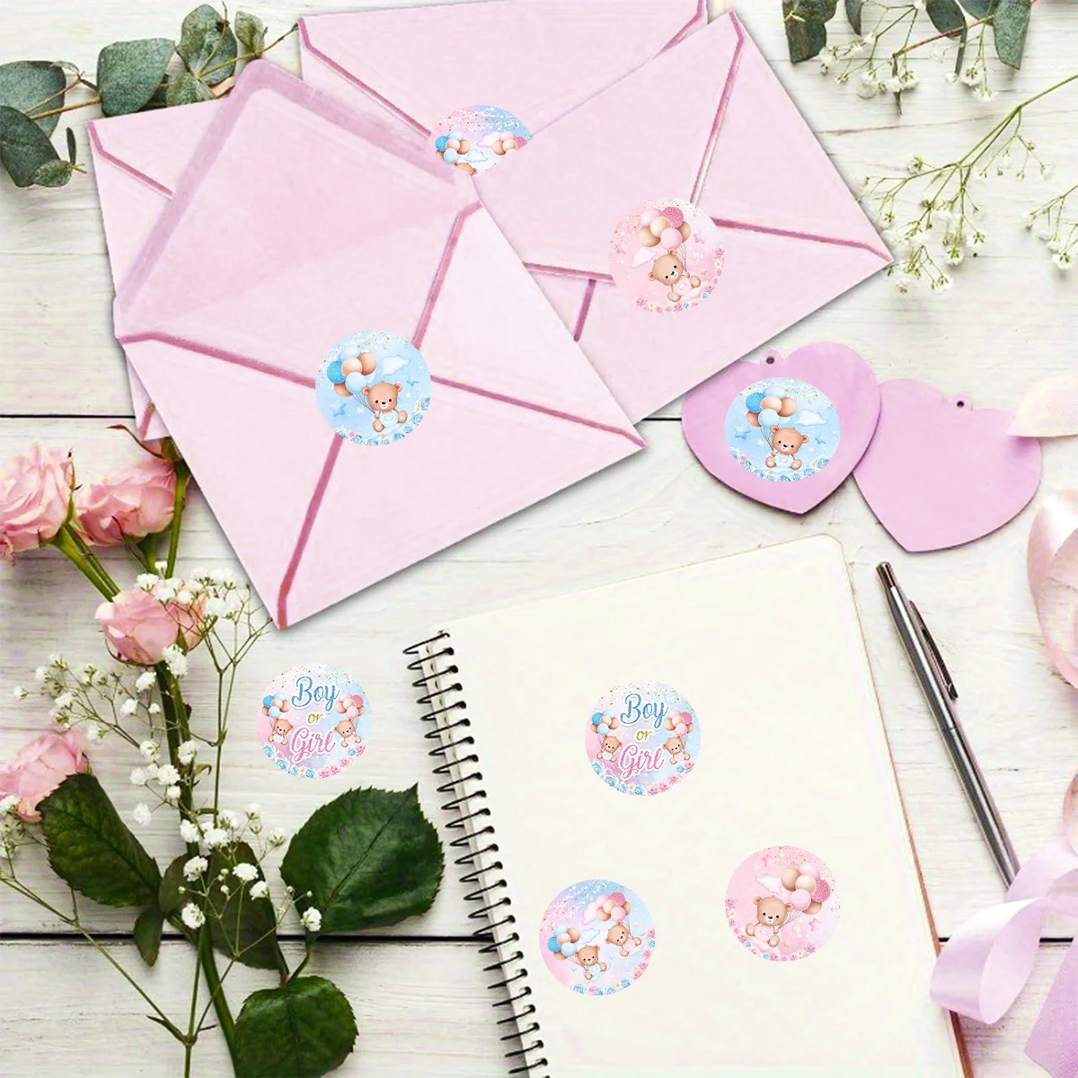 500 قطعة تكشف الجنس ملصقات مستديرة تيدي بير ورقة زجاجة التسمية للجنسين تكشف هدية حفلة مغلف الديكور #5