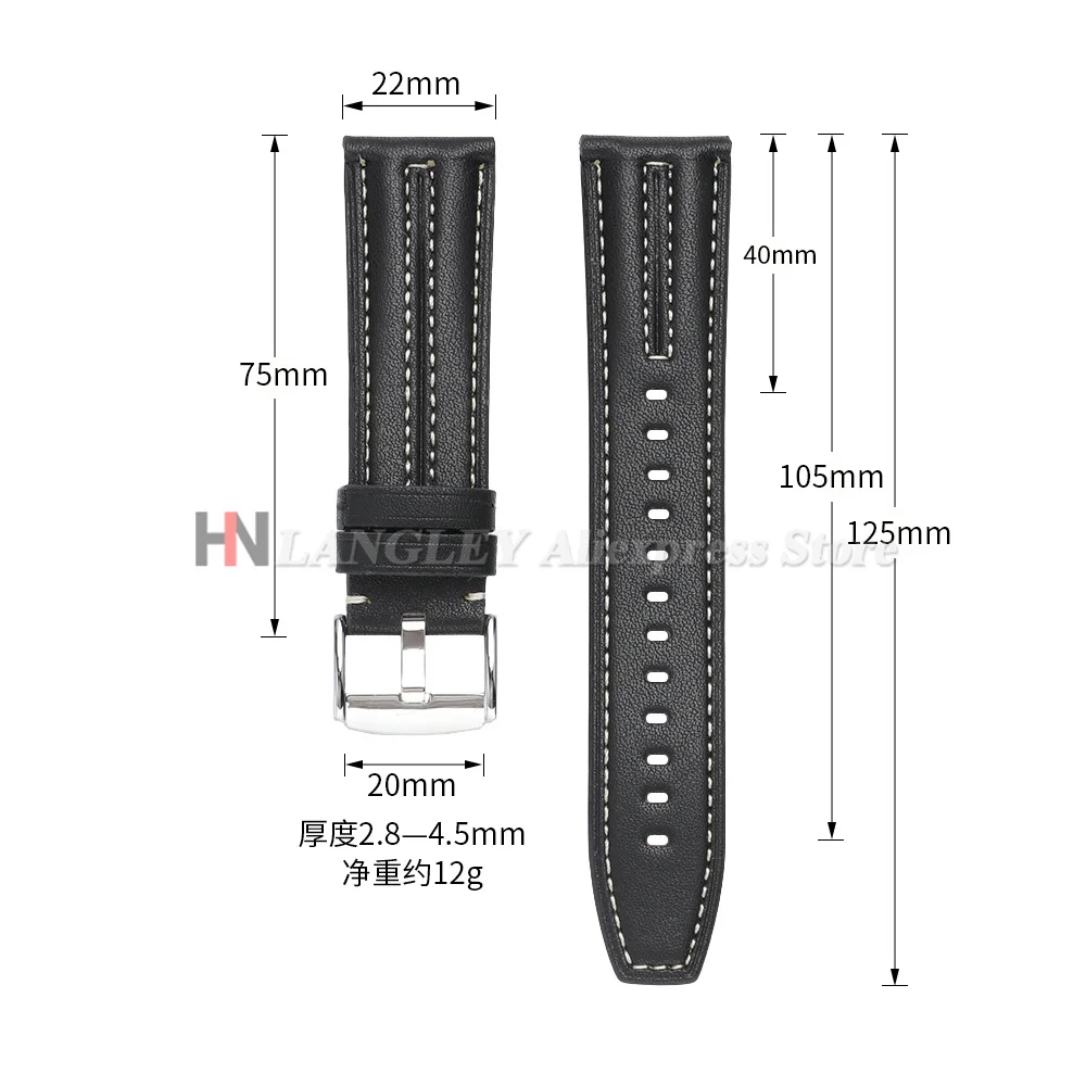 Vintage Leather Watch Band 22mm Handmade Stitching Cowhide Strap Business for Omega for Seiko Smartwatch for Men Women Wristband - view 6