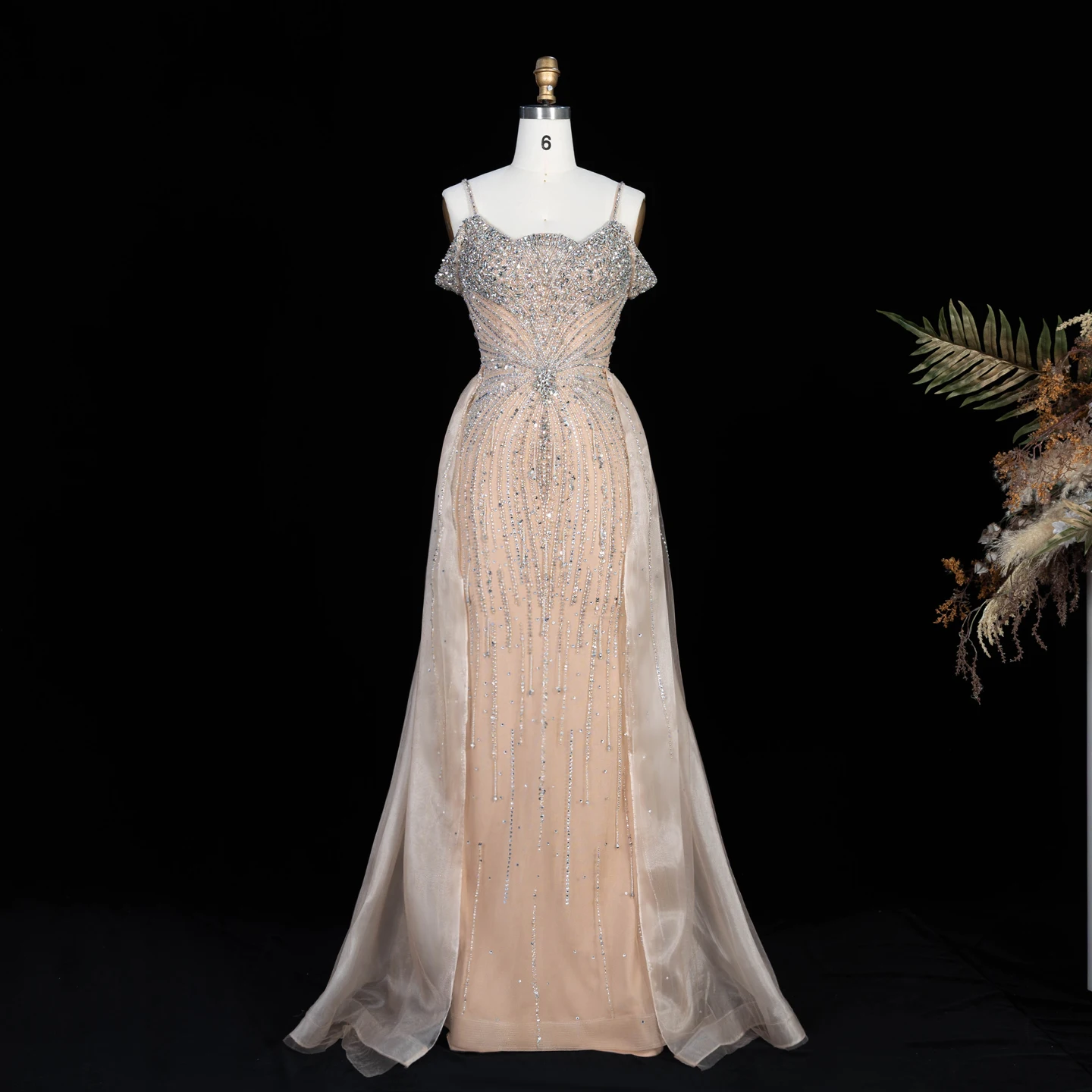 Sharon Said Abendkleid Luxuriöses Meerjungfrauenkleid aus Tüll mit Schulterfreiem Design und Spaghetti-Trägern Dubai Formelles Partykleid mit Überrock SS008 Maßanfertigung – Detail 5