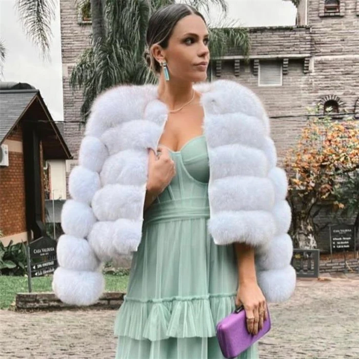 الخريف الشتاء ort Plu Jaet المرأة Faion الشارع Sle طويل Sve الوقوف طوق فو الفراء معطف Ele Ladylike ملابس خارجية #3