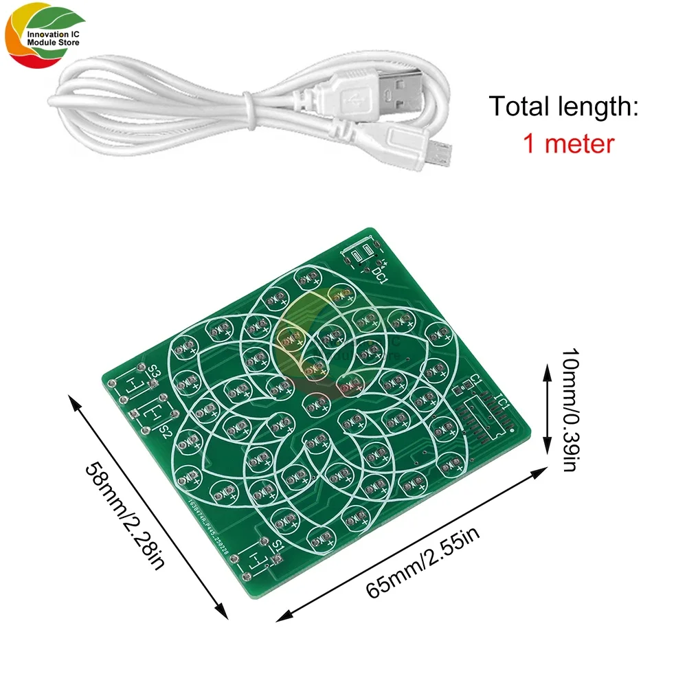 DC 4-5V Pattern Electronic Windmill 43LED Flow Light Kit Fun DIY Electronic Production Skills Training Parts Micro USB Interface