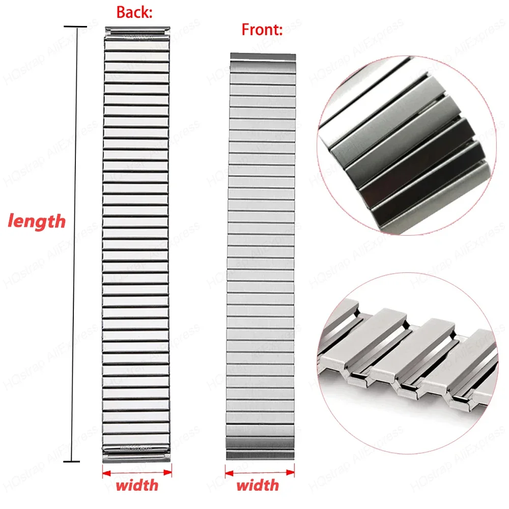 Expansion Elastic Stainless Steel Watch Band 22mm 20mm 18m 16mm 14mm Bracelet Universal Replacement Wristband Watch Accessories