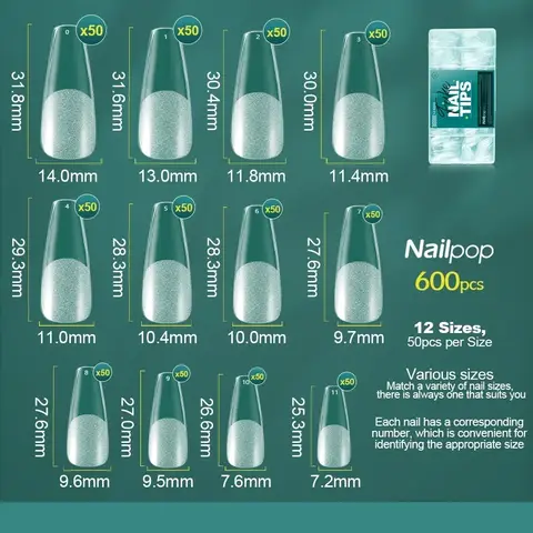 नेलपॉप सॉफ्ट जेल नेल टिप्स 600 पीस प्री-बफ फुल कवर कॉफिन बादाम ओवल शेप्ड नेल एक्सटेंशन टिप्स हाफ मैट जेल एक्स नकली नाखून 10 best sales पूर्ण कवर नाखून - №1