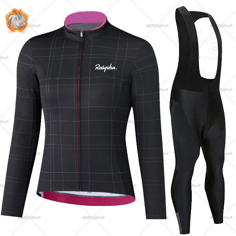 Thermal Fleece Cycling Clothing Set for Women, Long Sleeve, Mountain Bike Clothes, Road Bike, Winter, 2022